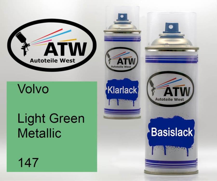Volvo, Light Green Metallic, 147: 400ml Sprühdose + 400ml Klarlack - Set, von ATW Autoteile West.